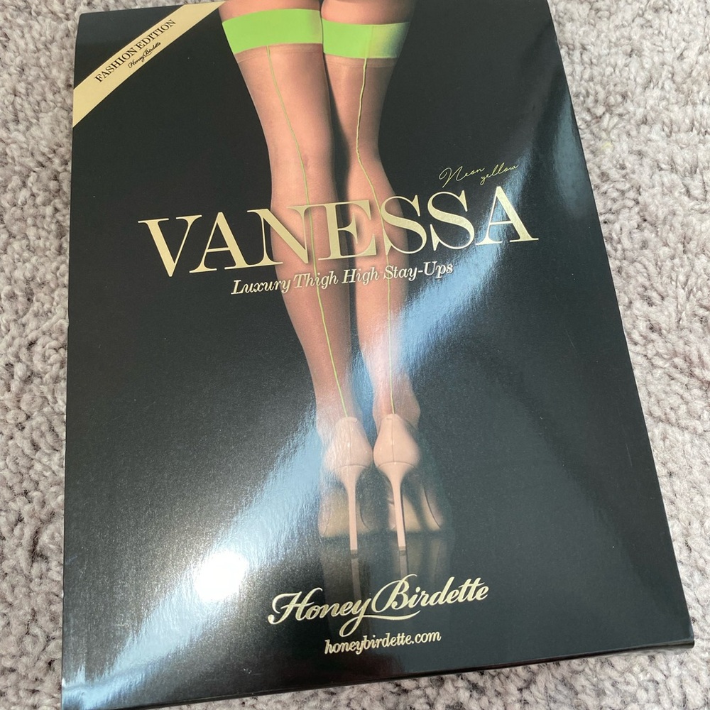 Honey Birdette Vanessa Neon Yellow Thigh High Stockings